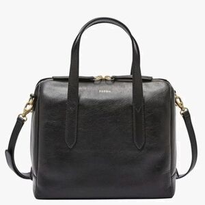 Fossil Black Satchel Bag with Gold Accents